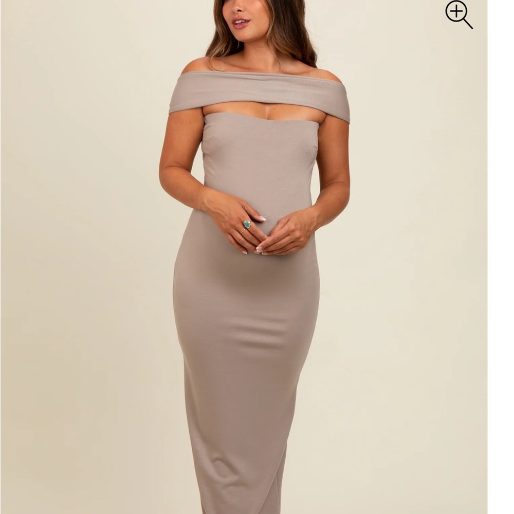 Beige Strapless Low Back Maternity Maxi Dress-pinkblush